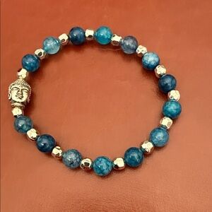 Blue and Silver Beaded Bracelet with Buddha Charm